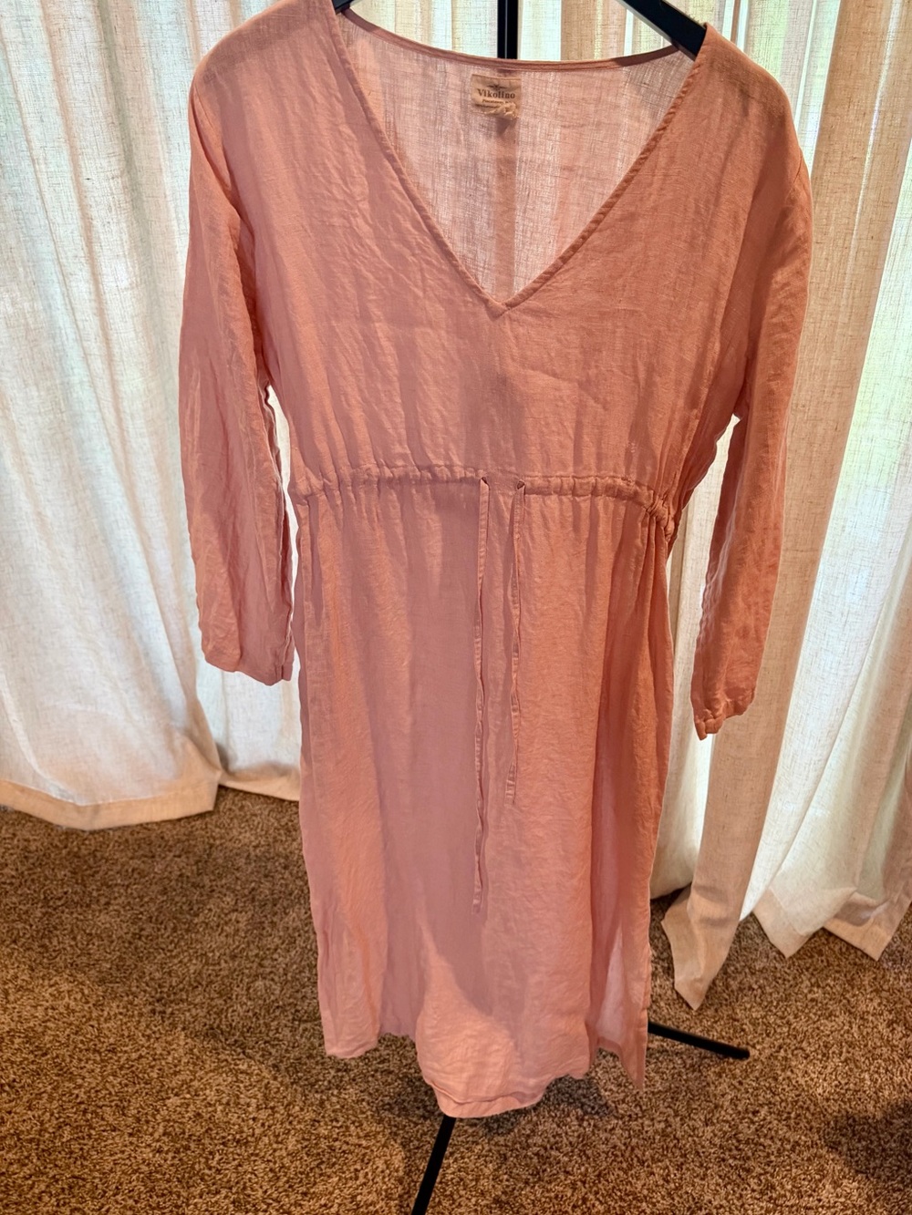 Boutique Women's Pink V-Neck Drawstring Waist Dress